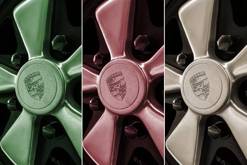 Creation artistique detail jante Porsche, tirage art automobile edition limitee