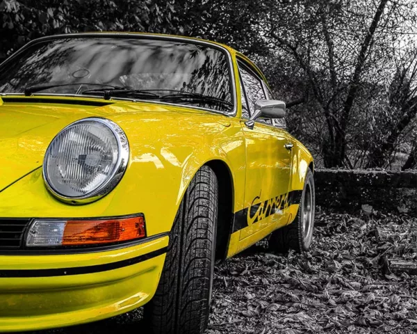 Photo Porsche Carrera RS Jaune Photographie Porsche Carrera RS jaune, tirage art automobile edition limitee