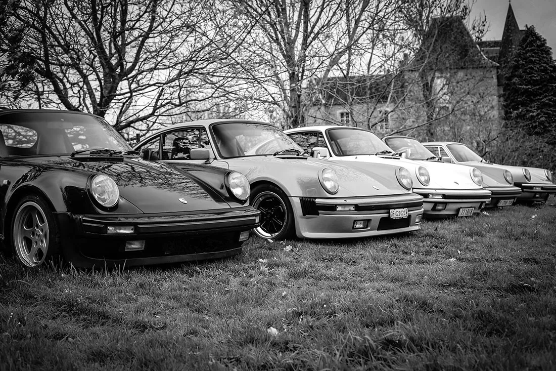 Photographie famille Porsche 911 plusieurs generations, tirage art automobile edition limitee