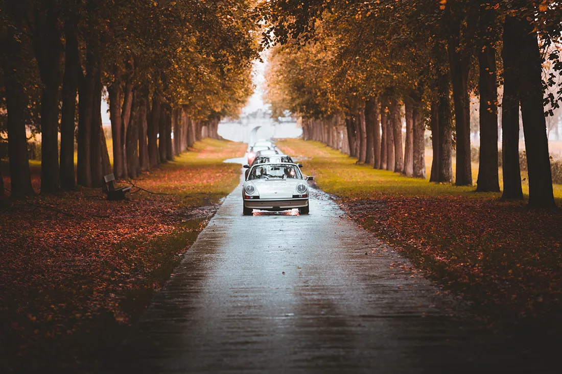 Photographie Porsche 911 lumiere automnale doree, tirage art edition limitee