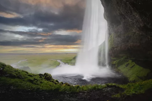 Cars and Roses - Selja Sunset SMALL photographie cascade Seljalandsfoss Islande tirage art paysage nordique
