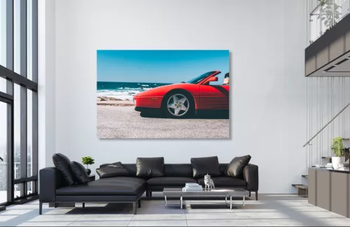 Photographies Ferrari Testarossa Spider Fine Art Photographies Ferrari Testarossa Spider rouge bord océan Pacifique Californie tirage art automobile édition limitée
