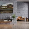 Photographie encadrée du Lonely Diner d'Islande affichée dans un intérieur moderne au-dessus d'un canapé