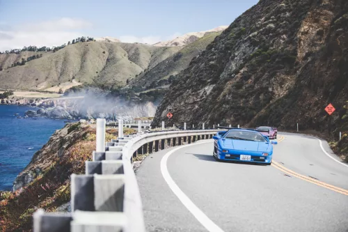 Photographie Lamborghini Diablo acific Coast Highway Lamborghini Diablo bleue Pacific Coast Highway photographie fine art edition limitee Cars and Roses