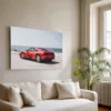 Tableau photographie d’art d’une Ferrari 348 TS à Pebble Beach accroché au-dessus d’un canapé dans un salon lumineux