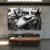 tableau-porsche-911-atelier-noir-et-blanc-mockup Tableau Porsche 911 à l’atelier noir et blanc dans un loft industriel