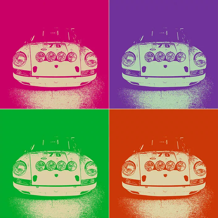 Pop Art moderne Porsche colore tableau art automobile, edition limitee