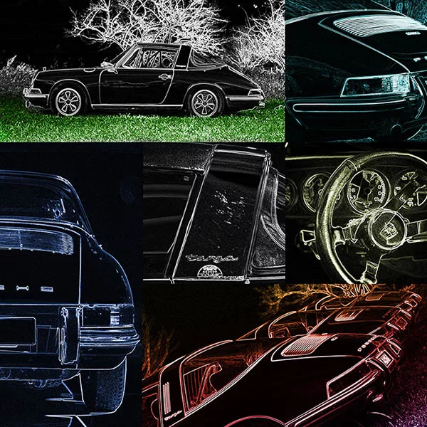 Pop Art Porsche Targa couleurs explosives tableau art automobile, edition limitee