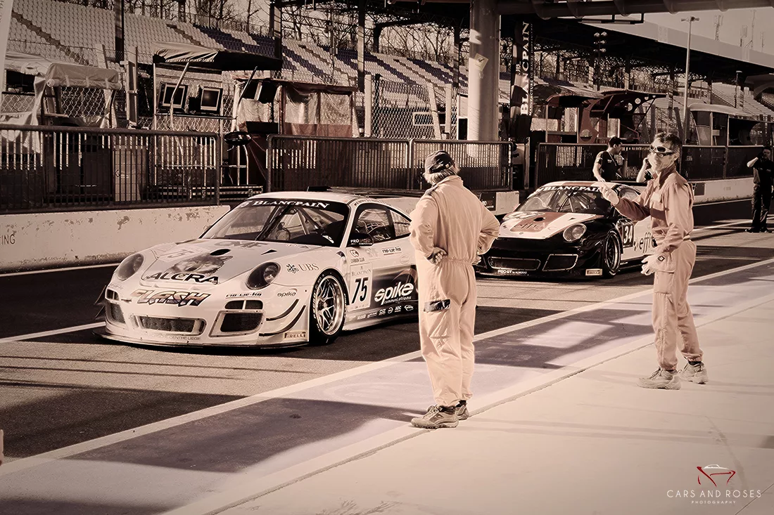 duo Porsche GT3 R sepia tirage art vintage edition limitee
