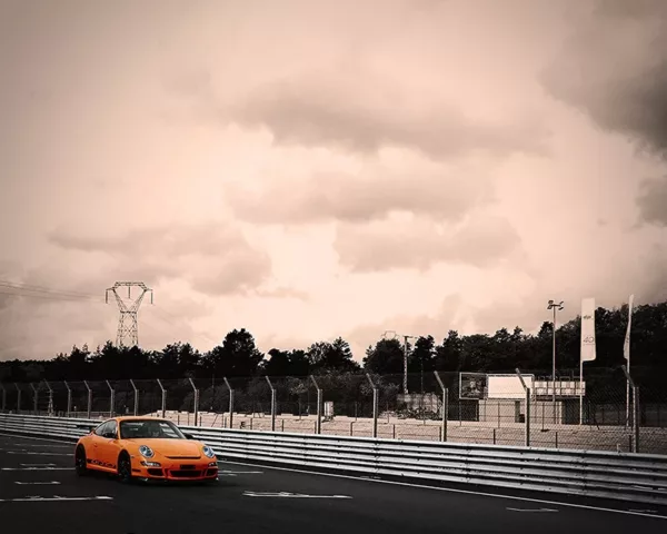 photo porsche 911 gt3 rs ciel orange voiture sport art tirage edition limitee