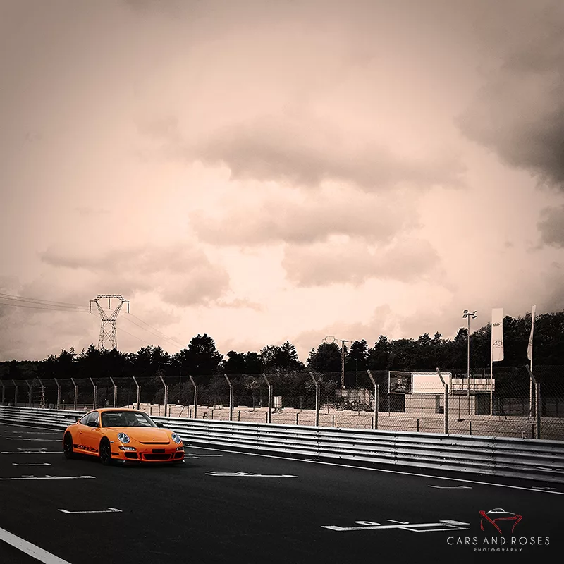 photo porsche 911 gt3 rs ciel orange voiture sport art tirage edition limitee