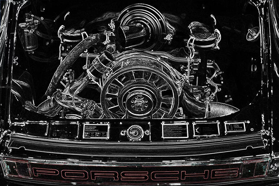 Tableau photo detail moteur Porsche art automobile, edition limitee