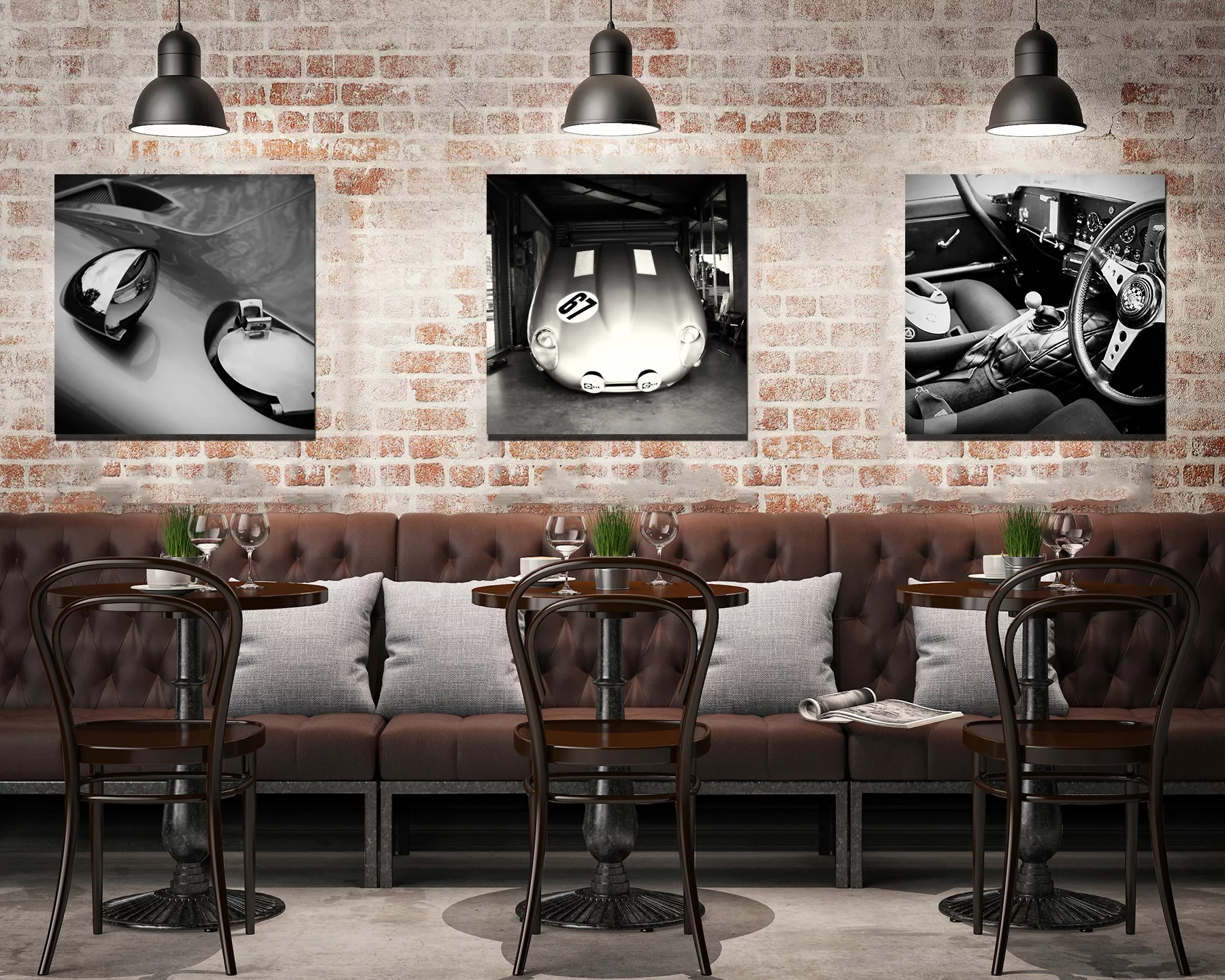 Triptyque de photographies automobiles en noir et blanc — tirage fine art encadré, décoration murale